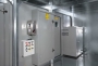 Vestibule includes checkered-plate aluminium floor, controls enclosed in a cabinet, main electrical distribution panel and single point electrical supply